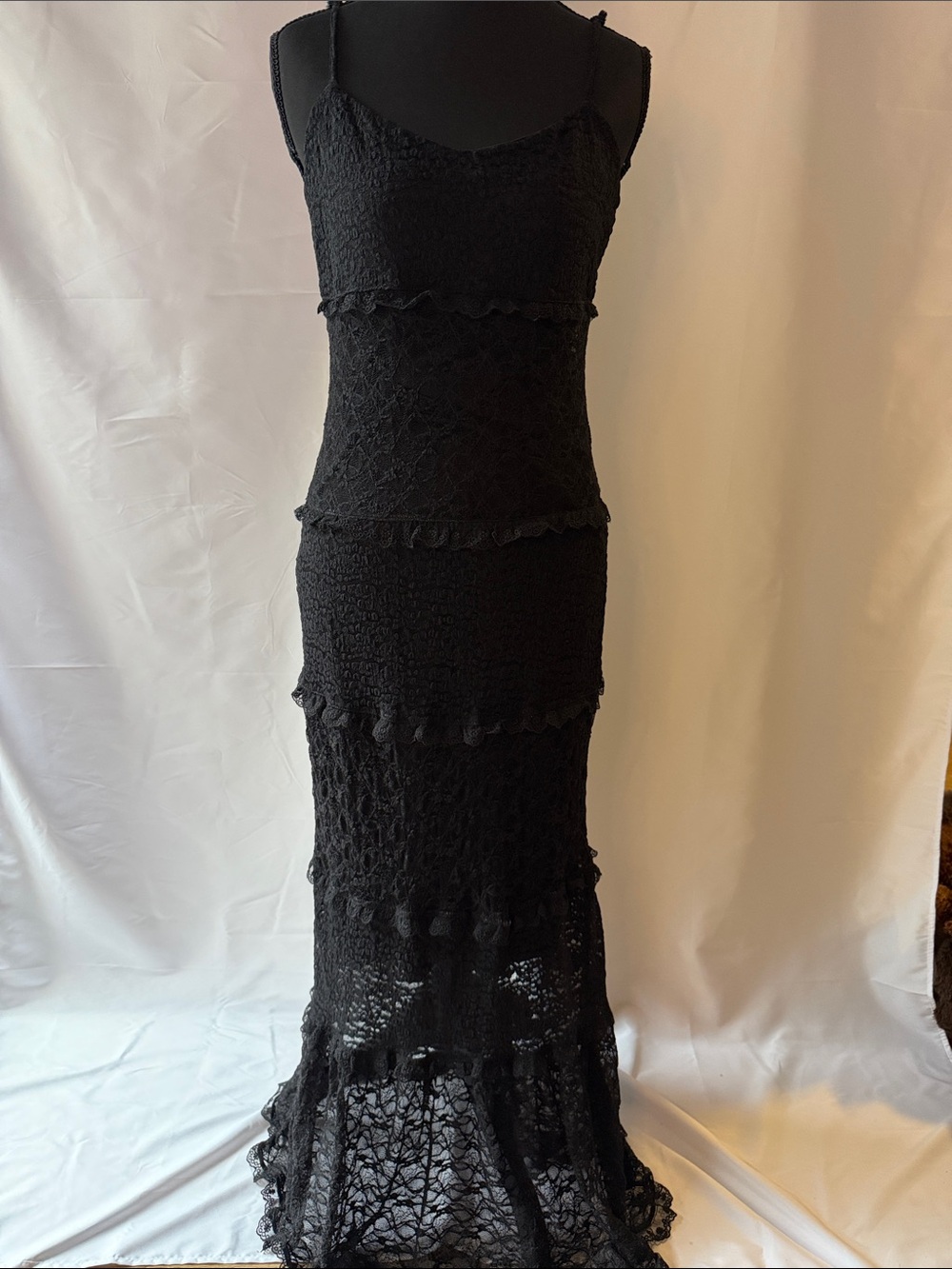 Thirty Thirty Whimsigoth Black Lace & Crochet Maxi Slip Dress NWOT Sz L